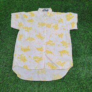 Vintage Abstract AOP Button Shirt Womens Medium 22x29 Y2K